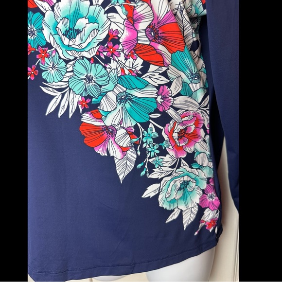 New LANDS’ END Rash Guard Shirt Deep Sea Blossom Floral Crew Neck Ling Sleeve - Picture 4 of 11